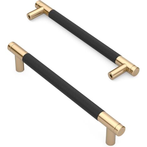 Lot de 2 poignées de meuble de 160 mm noir mat, moletées, couleur or, pour tiroirs et placards de cuisine (1/5)