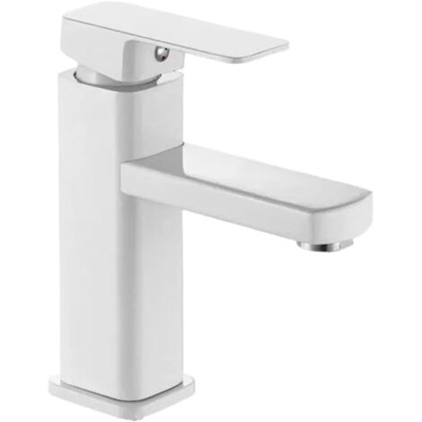 Robinet d'évier de salle de bains blanc, robinet de lavabo carré et eau froide, robinet d'eau mixte, robinet de vanité, de lavabo monté sur le pont (1/4)