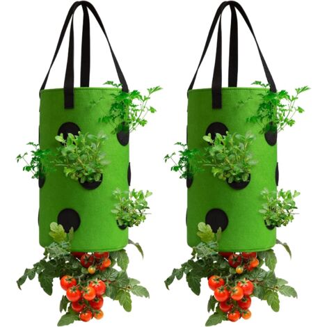 Lot de 2 culture suspendu pour fraisier à trous multiples, 3 gallons, vert, avec 13 trous de drainage, pour la culture sur balcon et en jardin (1/5)