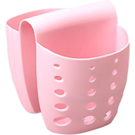 Lot de 1 porte-éponges pour évier, en trou d'évacuation, organisateur de rangement multifonctionnel pour brosse et savon, pour la cuisine, rose (1/5)