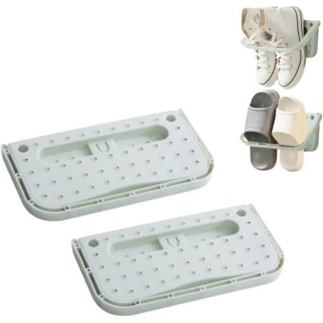 2 pièces étagère à chaussures en plastique pliante porte-chaussures en organisateur de stockage porte cintres à chaussures stockage de chaussures, Bleu (1/5)