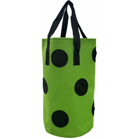 Sac de culture suspendu pour fraisiers à trous multiples, 3 gallons, vert, avec 13 trous de drainage, pour la culture sur balcon et en jardin.