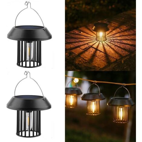 Lot de 2 lampes solaires d'extérieur étanches à suspendre pour balcon, cour, camping, fenêtre et décoration de jardin. (1/5)