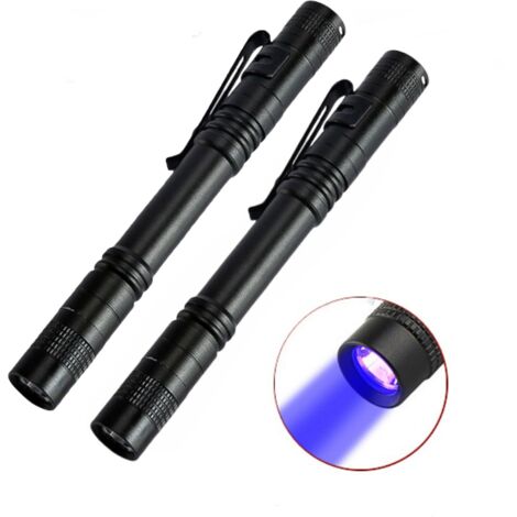Lampe torche UV 9 cm, lampe torche ultraviolette, lampe torche LED stylo avec clip de poche ultra-compact, fonctionne avec 2 piles AAA (non incluses) (1/5)