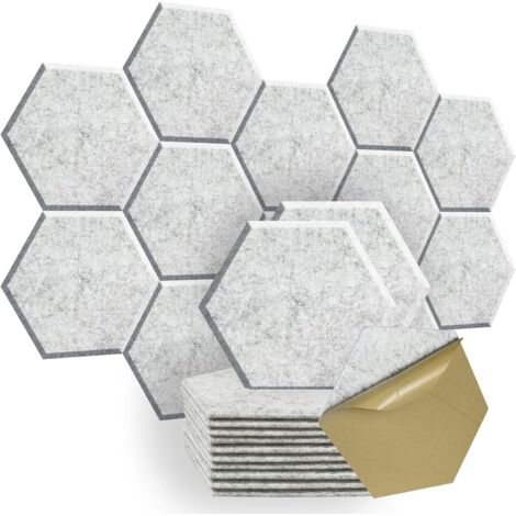 Lot de 12 panneaux acoustiques insonorisants, panneaux insonorisation autocollants, panneaux hexagonaux, 30x 25 cm, pour maison, studio, bureau, Gris (1/5)