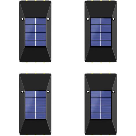 Lot de 4 Appliques Murales Solaires à LED pour Extérieur – Lumière chaude (6 LED) – Lampes Solaires Étanches pour Jardin et Porche – Éclairage Solaire (1/5)