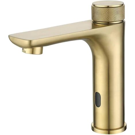 Robinet à capteur infrarouge, eau chaude et froide, tuyau d'entrée de 3/8'', montage sur comptoir, alimenté par batterie, convient aux lavabos, or (1/5)