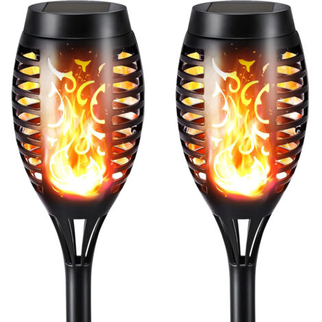 Lot de 2 Lampes solaires à effet flamme vacillante, Lampes solaires d'extérieur étanches, idéales pour éclairer jardin, pelouse, terrasse, cour et allée (1/5)