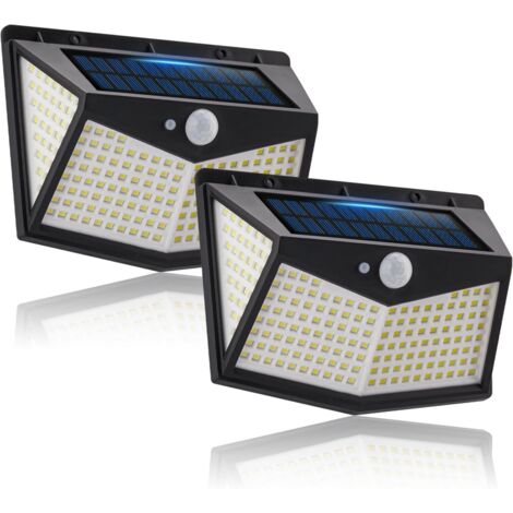 Lot de 2 Lampes solaires d'extérieur 212 LED avec réflecteur et 3 modes d'éclairage, Appliques murales à détecteur de mouvement, terrasse et cour (1/5)
