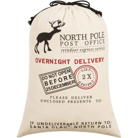 Sac Père Noël personnalisé, sac cadeau de Noël en coton avec cordon de serrage, dimensions 70 x 50 cm (Blanc) (1/5)