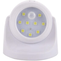 Éclairage à piles, applique murale d'extérieur avec détecteur de mouvement, éclairage extérieur LED, éclairage sans fil à piles, rotation et inclinaison à 360 degrés - Blanc