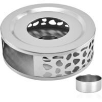 Chauffe-théière en acier inoxydable avec support pour bougie chauffe-plat, chauffe-théière, chauffe-théière, chauffe-café argenté pour théière et cafetière
