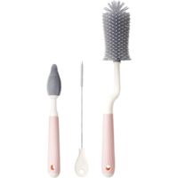 Ensemble de 3 brosses pour biberons et tétines - Brosse pour biberons et tétines - Brosse de nettoyage pour biberons avec tétine et paille - Pour biberons à col (rose)