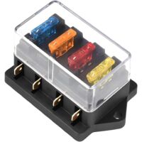 1 Piece Car Fuse Holder with 4 Fuses, 4 Way Fuse Holder with Protective Cover, Universal Standard Blade Fuse Box, For Car Boat Marine Trike