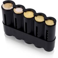 Compact Coin Box with 5 Pieces, Coin Sorter, Wallet, Coin Storage - Plastic Black