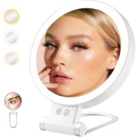 Miroir grossissant x30, luminosité réglable, miroir de bureau LED pliable et rechargeable pour chambre, coiffeuse et voyage
