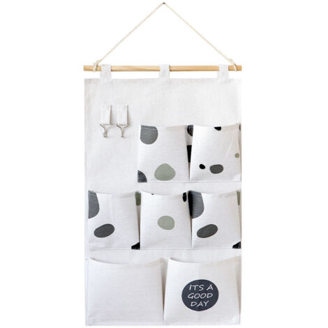 Relaxdays Organizer Da Parete, HxL: 74x20 Cm, 3 Tasche In Cotone Portaoggetti Da Appendere Al Muro Bagno Crema Grigio 88351469