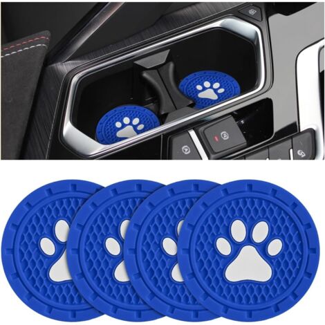 Posavasos antideslizantes de PVC con diseño de huella de perro (paquete de 4), universales de 7 cm, para coche, accesorios para el interior de SUV, camiones, autocaravanas y más (azul) (1/4)