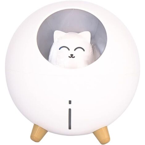 Humidificador doméstico de 220 ml, vapor frío con 7 luces de colores y apagado automático, nebulizador para oficina (gato blanco)