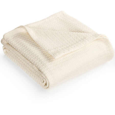 Cubrecama de algodón puro, edredón cálido para cama doble, manta suave y acogedora, manta ligera de otoño de 109 x 150 cm, tejido liso (beige) (1/4)