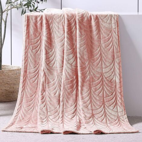 Manta polar con diseño de hojas de Whale Flotilla (130 x 150 cm), suave, cálida y cómoda, ideal para sofá o cama, ideal para todas las estaciones, color rosa. (1/5)