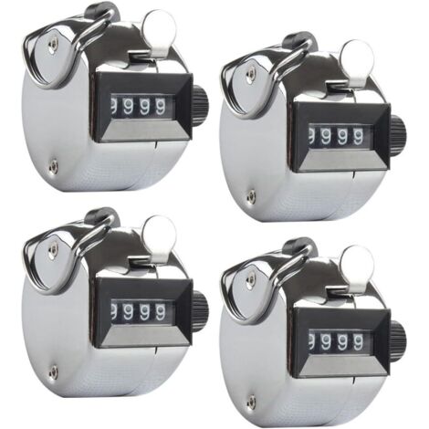 4 contadores manuales metálicos de cuatro dígitos, contadores digitales mecánicos portátiles con clicker para deportes, estadios, entrenadores, árbitros y eventos escolares, 0-9999 (1/5)
