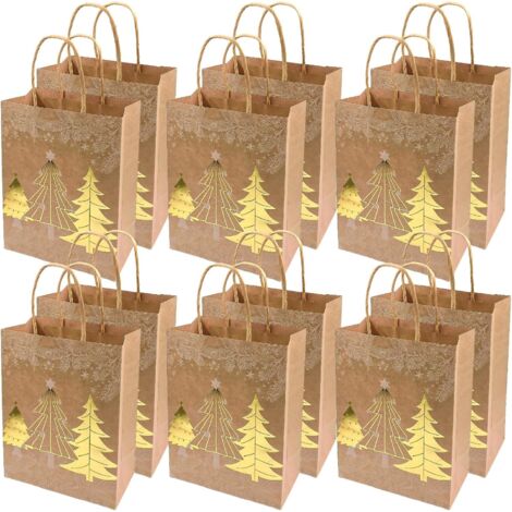 Juego de 12 bolsas de regalo navideñas de papel con asas - Bolsas de regalo para Navidad y Año Nuevo - Artículos para fiestas - Árbol de Navidad (1/5)