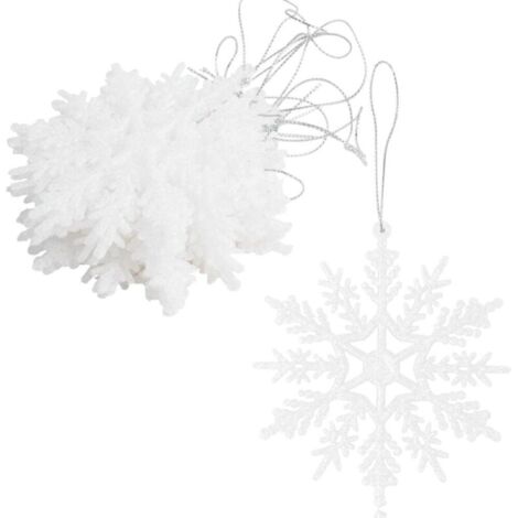 12 colgantes navideños de copos de nieve, decoraciones colgantes de 10 cm con adornos de copos de nieve, decoraciones para árbol de Navidad (blanco) (1/5)