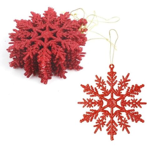 12 colgantes navideños de copos de nieve, decoraciones colgantes de 10 cm con adornos de copos de nieve, decoraciones para árbol de Navidad (rojo) (1/5)