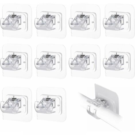 Juego de 10 soportes para barra de cortina, sin necesidad de taladrar, autoadhesivos, transparentes y claros (1/5)