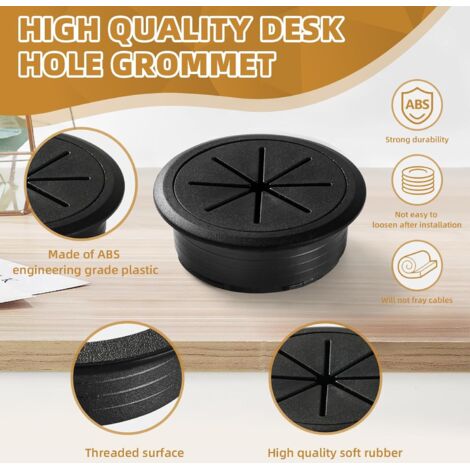 Pasacables De Escritorio 40mm – 4 Unidades Redondas De Plástico, Montaje A Presión, Organizador De Cables Para Oficina Y Hogar (Negro)