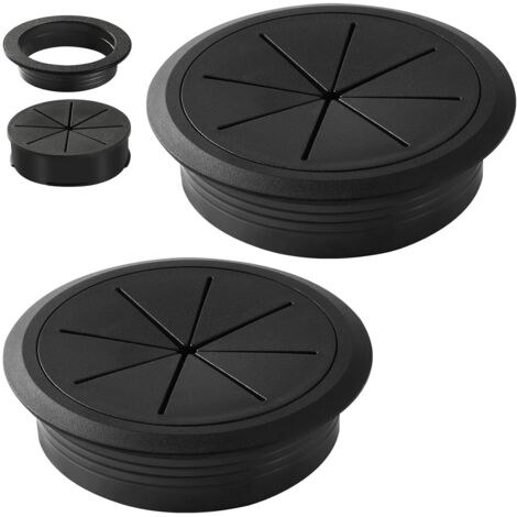 Pasacables de escritorio (60 mm), 3 unidades, cubierta de cables negra, fabricada en plástico ABS, para pasar cables y alambres a través del escritorio. (1/5)