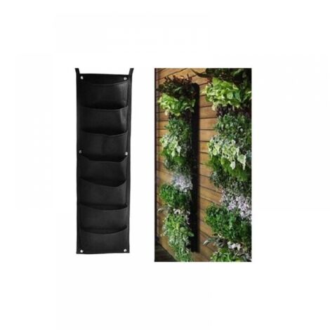 Juego de 7 macetas verticales de pared, hechas de fieltro, reutilizables y transpirables, para decoración de jardines interiores y exteriores (negro).