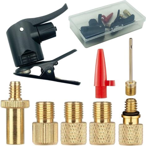 Adaptador de cabezal de bomba multiválvula, adaptador de válvula de bicicleta con cabezal y adaptador de válvula de clip, apto para todo tipo de neumáticos de bicicleta, bomba de aire para bicicleta, (1/5)