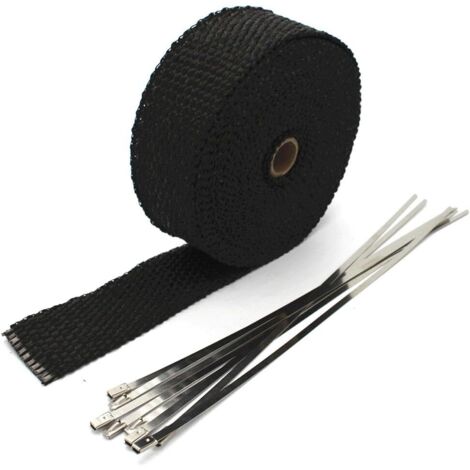 Cinta aislante negra de 15 m x 50 mm para tubo de escape, incluye 10 bridas. (1/5)