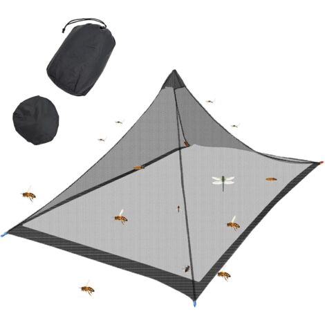 Mosquitera de camping de 220 x 120 x 100 cm con bolsa de almacenamiento, ligera y portátil, con cremallera, ideal para pesca y camping (negra, sin fondo).
