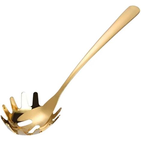 Cuillère à pâtes en acier inoxydable, cuillère à spaghetti, fourchette à spaghetti con manche ergonomique, utensilios de cocina (doré)