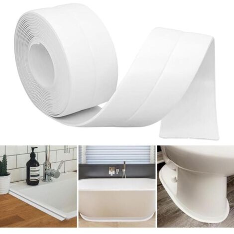 Rodapié flexible autoadhesivo de 38 mm x 5 m, rodapié adhesivo de PVC, rodapié adhesivo - esquina de rodapié de cocina - moldura de PVC - para cocina y baño (blanco)