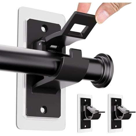 Juego de 4 soportes para barra de cortina sin taladrar, ganchos para cortina, soportes ajustables para barra de cortina sin clavos para dormitorio, baño y sala de estar (negro) (1/5)