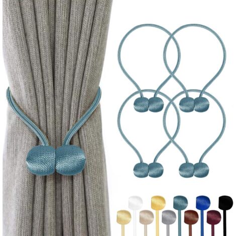 Juego de 4 abrazaderas magnéticas trenzadas para cortinas, ideales para la decoración del hogar o la oficina (Azul claro) (1/5)