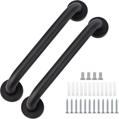 Juego de 2 barras de apoyo para baño, 50 cm, de seguridad, con acabado negro aceitado, para bañera, inodoro y ducha, con tornillos ocultos para montaje en pared. (1/5)