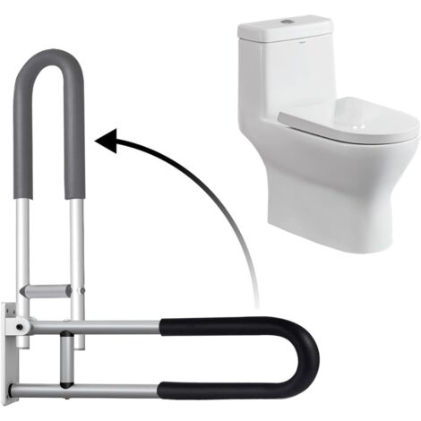 Barra de apoyo para inodoro abatible de 60 cm para personas con discapacidad, en forma de U y fijada a la pared, para la seguridad de las personas mayores.