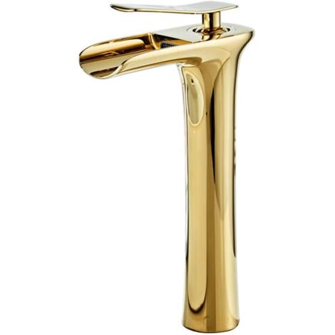 Grifo de lavabo de latón de lujo, montado en la cubierta, mezclador monomando para agua fría y caliente, lavabo de encimera para balcón, dorado (1/4)