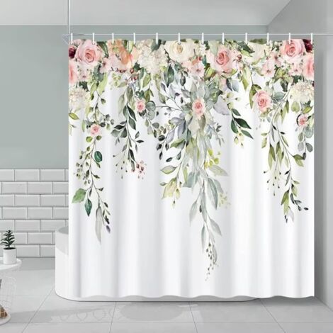 Cortina de ducha con estampado floral, estilo bohemio/vintage de granja, lavable, con ganchos, 180x200cm, adecuada para el baño. (1/3)