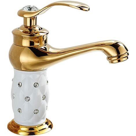 Grifo de lavabo de un solo orificio con manija monomando, grifo de lavabo de baño de lujo, grifo de agua fría y caliente (blanco) (1/5)