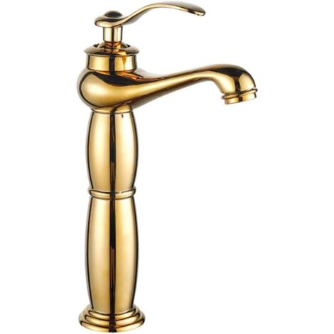Grifo de baño monomando de un solo orificio para lavabo, grifo mezclador monomando, grifo de agua fría y caliente (dorado) (1/5)