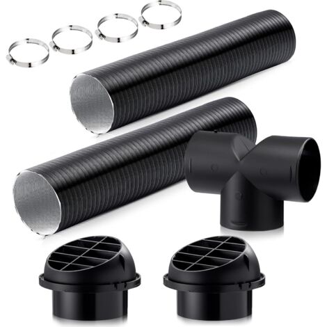 Kit de conducto de calefacción para coche de 75 mm con conexión de salida y abrazaderas para manguera de salida de aire, color negro, para manguera en T (1/5)