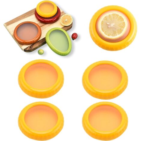 Recipientes de silicona reutilizables para almacenar frutas y verduras, juego de 4, con tapas, para guardar limones, tomates y verduras (amarillo, juego de 4) (1/5)