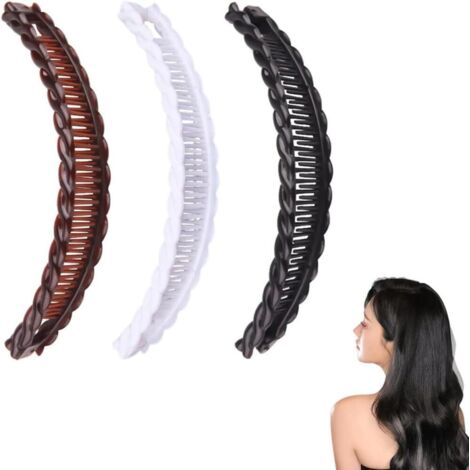 Pinzas para el cabello con forma de plátano (3 piezas), pinzas largas tipo plátano, pasadores, pinzas francesas, pinzas grandes para mujer, estilo francés vintage, pinzas verticales con forma (1/5)