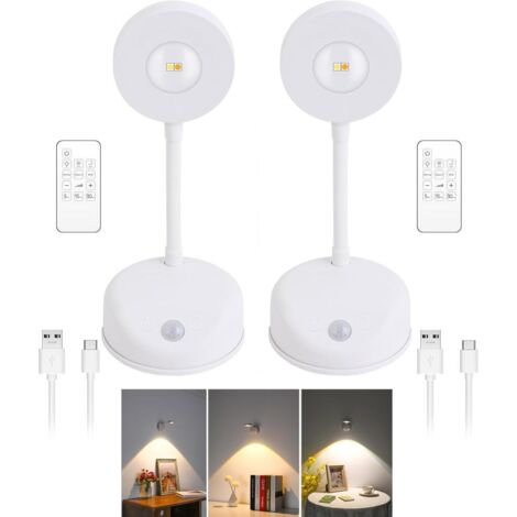 Bombillas de ojo de gato con sensor de movimiento, lámpara de pintura, luz LED de pared, recargables, magnéticas de 360° con control remoto, color blanco (paquete de 2)